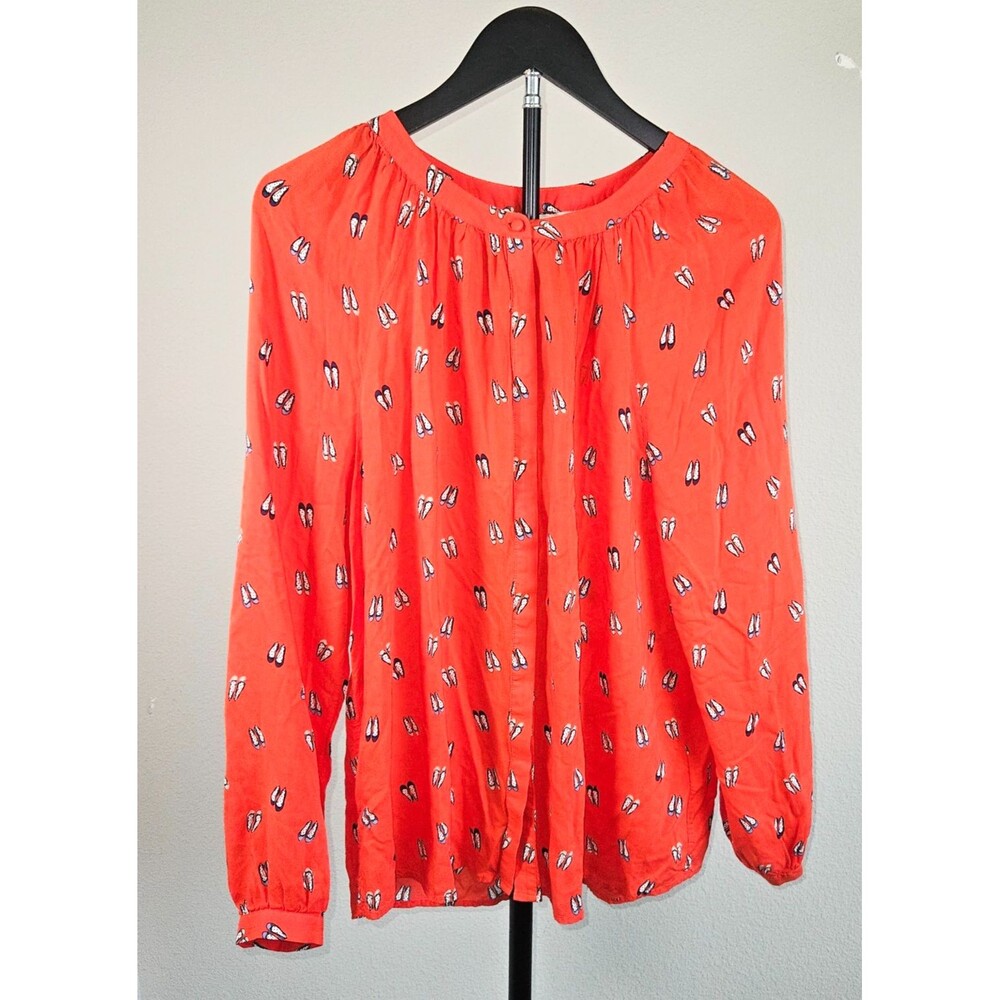 Boden Womens US 12 Orange Ballet Flats Print Viscose Boho Peasant Blouse Top